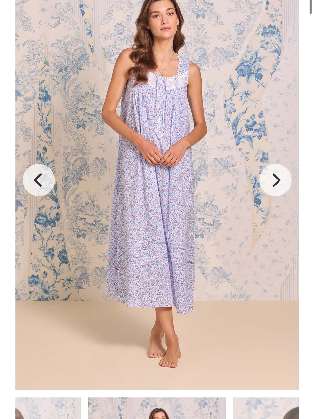 Brand new Eileen West Light Blue Floral Cotton Nightgown with White Lace Trim